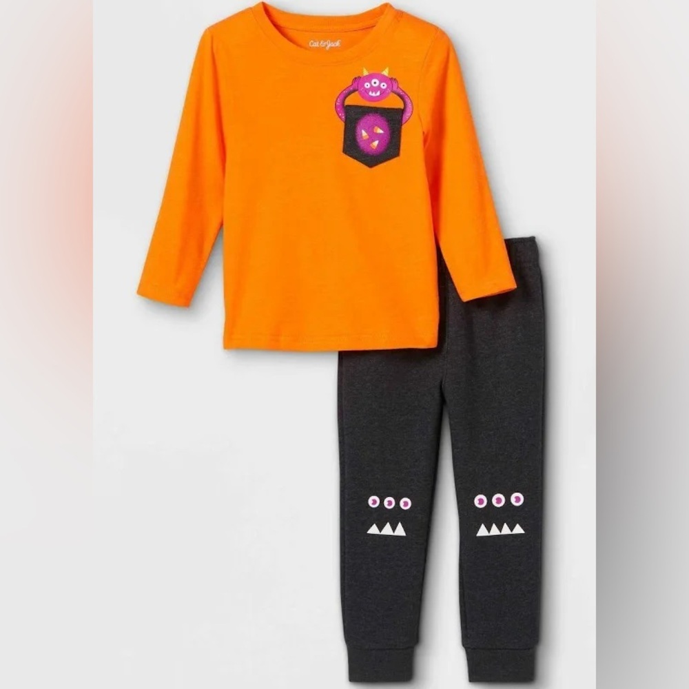 Cat & Jack Halloween Monster Long Sleeve Tee and Sweatpants Set size 4T